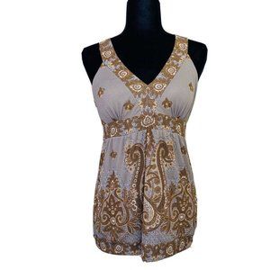 INC International Concepts Macys Halter Top Tank Blouse Brown Paisleys Size XS